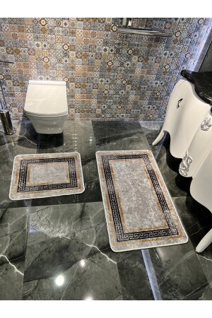 Versace Desenli 2'li Kaymaz Taban Banyo Paspas Takımı (60x100 - 60x50) Gri BYD-CLORISAPASPAS - 3