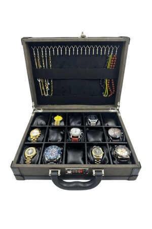 Verschlüsselte Uhrentasche, 15-teilige Uhren- und Kombinationstasche mit Tasbih-Armbandfach, Grau DJT33 - 3