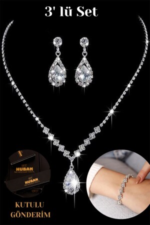 Versilbertes Water Path Zirkon Stein Halskette Ohrringe und Armband Set Brautschmuck Set Verlobungsset Party Dave - 1