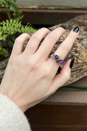 Verstellbarer Natursteinring mit 3 Amethyststeinen I vergoldet I handgefertigt (1 Stück) - 1