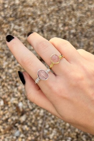 Verstellbarer Ring aus rosa Quarz-Naturstein, Liebesstein, antik (matt) versilbert, handgefertigt, minimalistisch - Lunastone