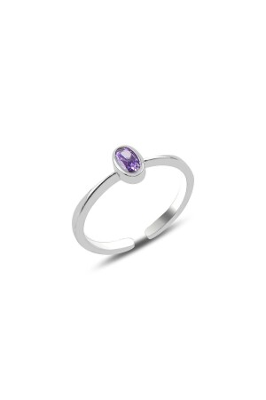 Verstellbarer Ring mit Silberrhodinium und Amethyststein - 2