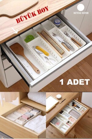 Verstellbarer Schrank-Organizer mit Schublade mit 4 Fächern, große Größe, weiße Farbe, 1 Stück - 4