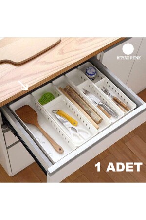 Verstellbarer Schrank-Organizer mit Schublade mit 4 Fächern, große Größe, weiße Farbe, 1 Stück - 6