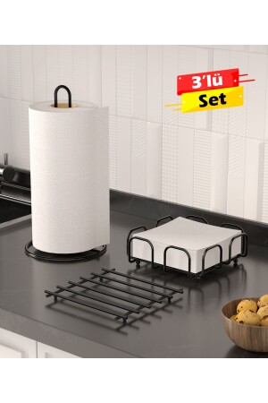 Vertikaler Handtuchhalter, Papierhandtuchhalter, Rollenhandtuchhalter, Untersetzer, Serviettenhalter, Tischserviettenhalter, Schwarz, 3er-Set - Mubatex