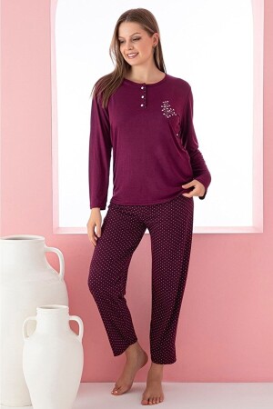 Verträumtes langärmliges Pyjama-Set mit Polka Dots und Knopfkragen FHDVSKU9SFR - 3