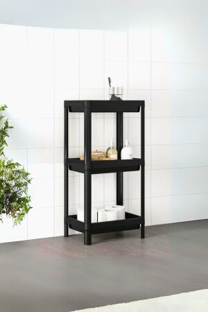 Vesken 3 Katlı Düzenleyici Raf Ünitesi Siyah- Bahçe - Mutfak - Banyo Rafı. Ayakkabılık- Organizer - Carpekitchen