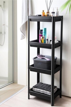 Vesken 4-stufiges Badezimmerregal, schwarzer Badezimmer-Organizer, Shampoo-Halter, Schrank - 1