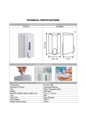 Vialli S4 Sıvı Sabun Bulaşık Deterjan Şampuan Duş Jeli Dezenfektan Dispenseri 1 Lt PRA-1044659-0633 - 3