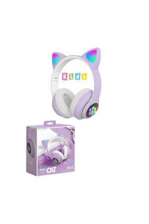 Vilya Kedi Kulağı Detaylı Bluetooth Kablosuz Kulaklık Çocuk Oyuncu Mor Beyaz VİLYASTN-28 - 1