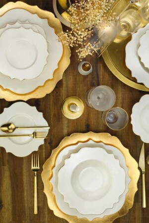 Vintage Altın Yaldız 24 Parça 6 Kişilik Yemek Takımı INT-PORLAND479 - Porland