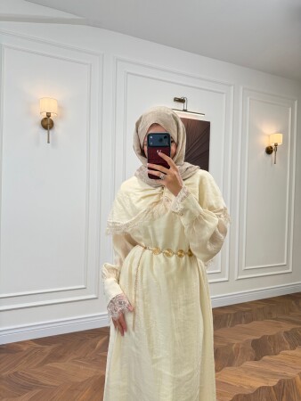 Vintage Dantel Elbise - Ekru - Nuuwears