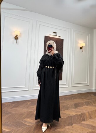 Vintage Dantel Elbise - Siyah - Nuuwears