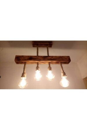 Vintage-Holz-Kronleuchter mit 4 Lampen, Seilbeleuchtung AL39 - 2