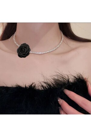 Vintage Zirkon Taşlı Su Yolu Gül Choker Kolye - 1