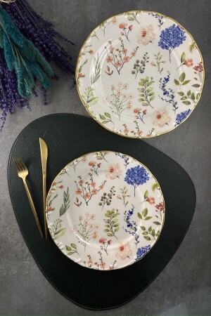 Violet Mat Altın Yaldızlı 6 Kişilik 25 Cm Gold Çiçekli 6'lı Servis Tabağı Takımı PDVLT06SS1234 - 1