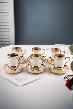 Violettes Set mit 6 goldvergoldeten Kaffeetassen aus Porzellan, weiß - 1