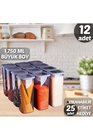 Vip Ahmet 12-teiliges 1750-ml-Set, geräuchertes, etikettiertes Kumsal, quadratisches Vorratsbehälter-Set, Frischhaltedose, Glas, Kumsal, 6 Stück - 5