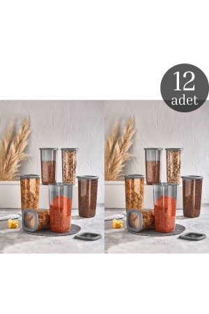 Vip Ahmet 12-teiliges 1750-ml-Set, geräuchertes, etikettiertes Kumsal, quadratisches Vorratsbehälter-Set, Frischhaltedose, Glas, Kumsal, 6 Stück - 6