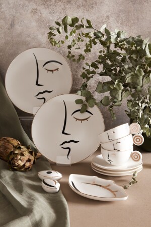 Visage Porcelain 26-teiliges Frühstücks-/Servierset aus Porzellan für 6 Personen - 2