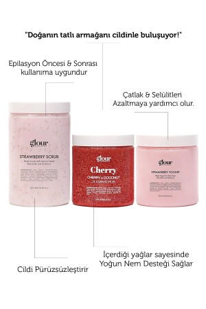 Vişne Hindistan Özlü Sugar Scrub & Çilek Özlü Vücut Yoğurdu Ve Çilek Özlü Scrub Üçlü Seti - 2