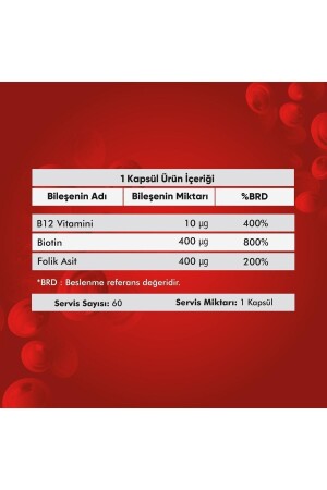 Vitamin B12- Biotin Ve Foik Asit Içeren Takviye Edici Gıda 60 Kapsül - 3