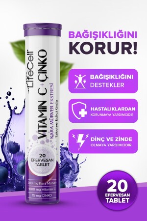 Vitamin C Karamürver Çinko - 20 Adet Efervesan Tablet - Güçlü Bağışıklık - 1