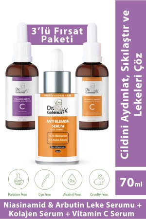 Vitamin C- Kolajen Ve Koyu Leke Karşıtı Üçlü Bakım Serum Seti (70 ML) - Dr. Galenus