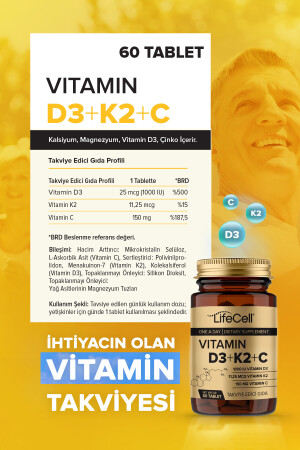 Vıtamın D3 K2 C - 60 Tablet Komplex Vitamin Desteği LİFE 08 - 5