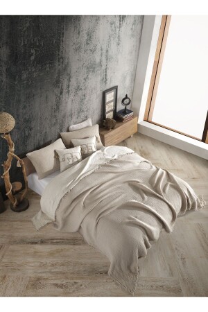 MNZ-Mink مزدوجة 240x250cm غطاء السرير/2 قطع 50x70cm وسادة 4 طبقات متعددة المسلين 100% القطن - Destinyhometex