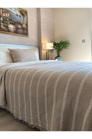 Nerzgestreifte King-Size-Musselin-Tagesdecke/Hecht - Yasemininevi