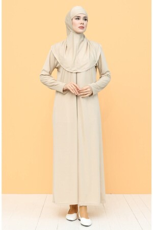 Vizon Renk Fermuarlı Namaz Elbisesi - Aslinur Giyim