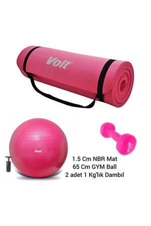 VOİT 3 STÜCK PIATES SET 1-CM NBR MAT-2 STÜCK 1 KG DAMBILL-65 CM GYMBALL - 1