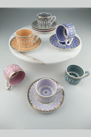 Von Como Porzellan Bone China Set mit 6 Kaffeetassen Flower Daisy Fnc-08 1025117. 0076 - 3