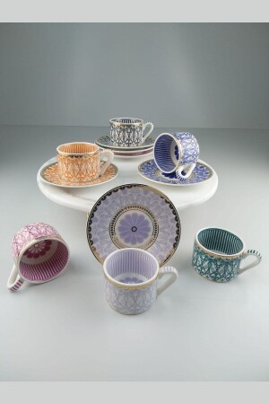 Von Como Porzellan Bone China Set mit 6 Kaffeetassen Flower Daisy Fnc-08 1025117. 0076 - 5