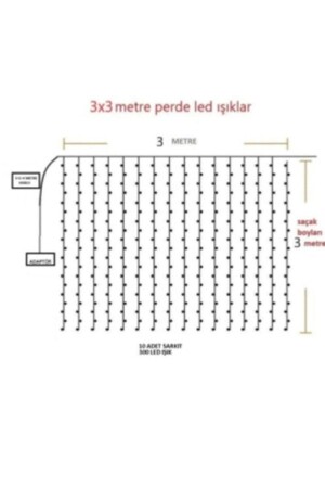 Vorhang LED 3mx3m mit Fernbedienung, 8 Funktionen, 300 LEDs, 10 Pendelleuchten, USB-Anschluss - 9