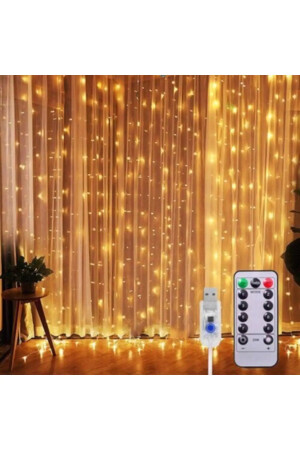 Vorhang LED 3mx3m mit Fernbedienung, 8 Funktionen, 300 LEDs, 10 Pendelleuchten, USB-Anschluss, vorgehängt - 7