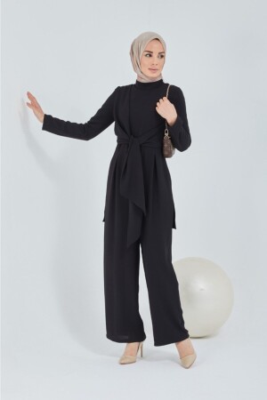 Vorne gebundener Hijab-Jumpsuit mit weiten Beinen und geschlossenem Rücken - 1