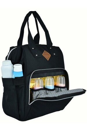 Voyi Baby-Mutter-Babypflege-Rucksack mit Flasche, Thermoskanne, flüssigkeitsdichter Kinderwagen mit Kleiderbügel, Schwarz - 1