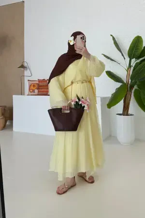 Vual Astarlı Parça Etekli Takım Sarı - Nuuwears