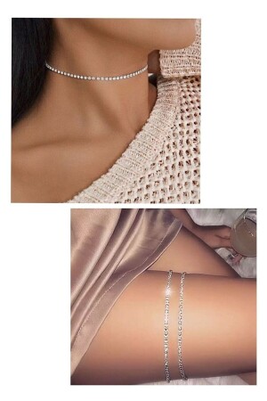 عقدة عنق حجر لون فضي للمرأة و مجموعة ملحقات للساقين - Irva Collection