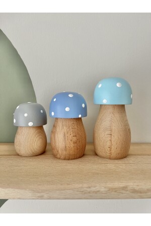 Waldorf Organic Natural Wooden Mushroom Toy Set 3 Pieces Baby Kids Room Decor Photo Shoot DRAMTMS41222 - 3