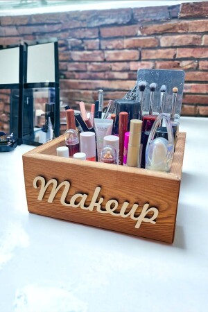 Walnussfarbener Make-up-Organizer aus Holz, Organizer, Kosmetik-Organizer, Make-up-Box - 2