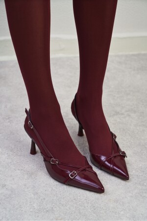 Wanda Claret Rote Lackleder-Gürteldetail-Knöchelgebundene Damen-High-Heels-Schuhe - 4