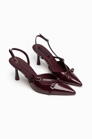 Wanda Claret Rote Lackleder-Gürteldetail-Knöchelgebundene Damen-High-Heels-Schuhe - 7