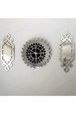 Wanduhr Modernes und stilvolles Design Silber verspiegeltes Plexiglas auf MDF 3er-Set EYBERRA83 - 1