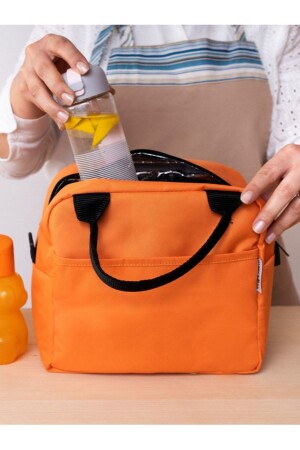 Wärmeisolierte, wasserdichte Thermo-Lunchbox zum Transport von Lebensmitteln mit Aufhänger, Orange - 5