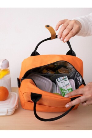 Wärmeisolierte, wasserdichte Thermo-Lunchbox zum Transport von Lebensmitteln mit Aufhänger, Orange - 6