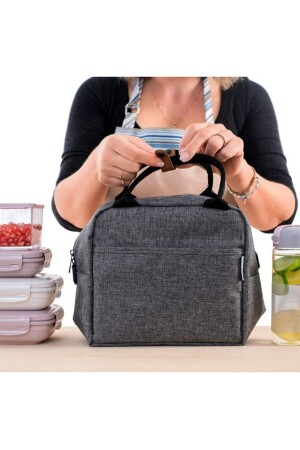 Wärmeisolierte, wasserdichte Thermotasche für Lebensmittel, Lunchbox mit Aufhänger, Grau Happy-Thermal - 2