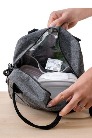 Wärmeisolierte, wasserdichte Thermotasche für Lebensmittel, Lunchbox mit Aufhänger, Grau Happy-Thermal - 5